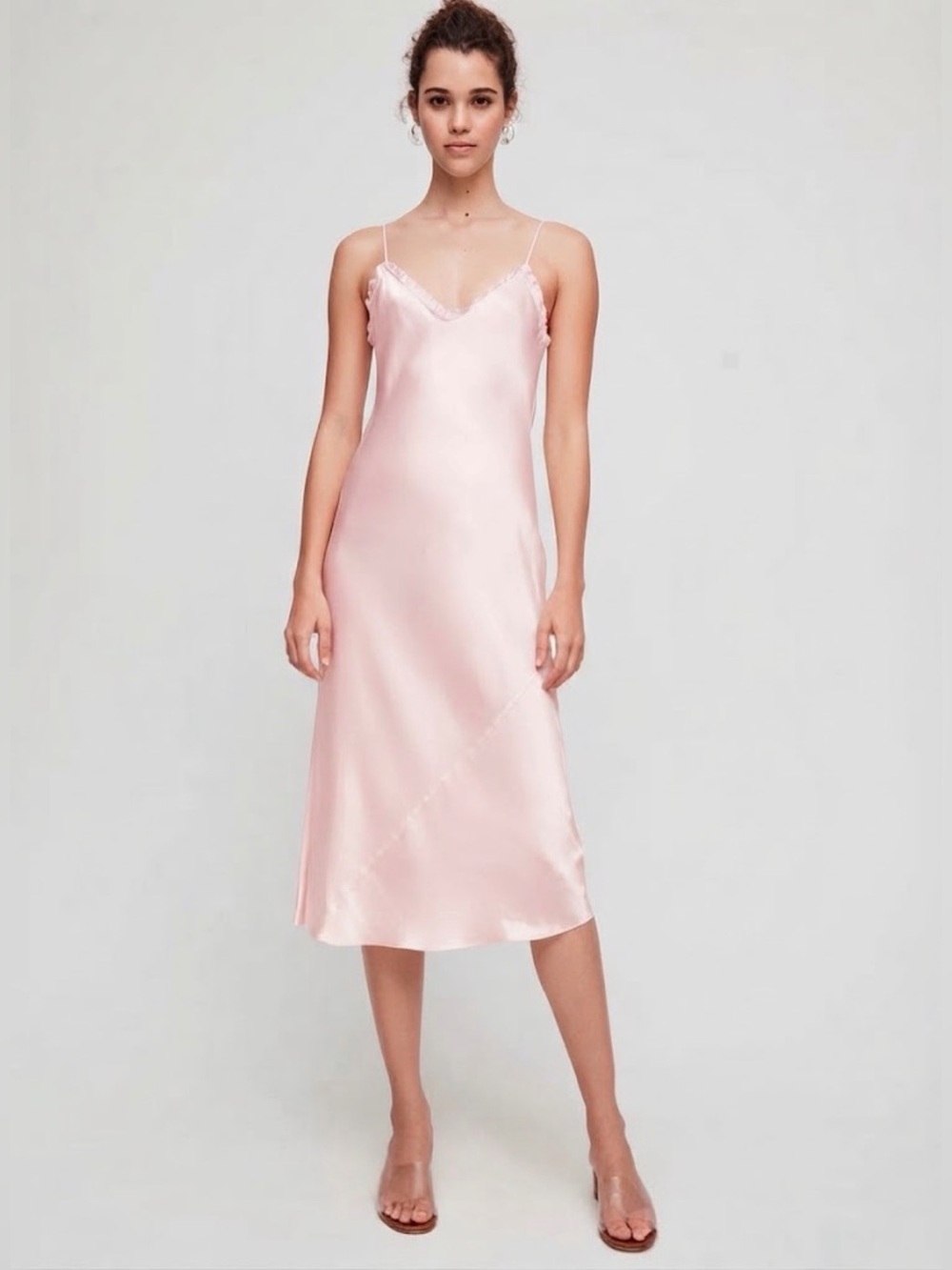 Wilfred Aritzia Wera Satin Midi Dress in Magnolia Pink - Light Pink